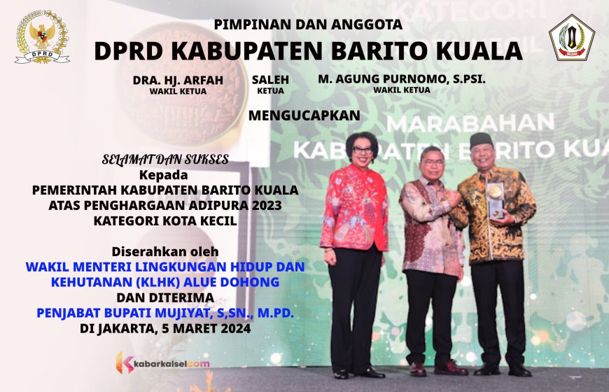 Selamat! Batola Pertahankan Anugerah Adipura Kategori Kota Kecil