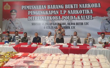 51 Kilogram Sabu Dimusnahkan Polda Kalsel, Lebih Dari 200 Ribu Jiwa Terselamatkan