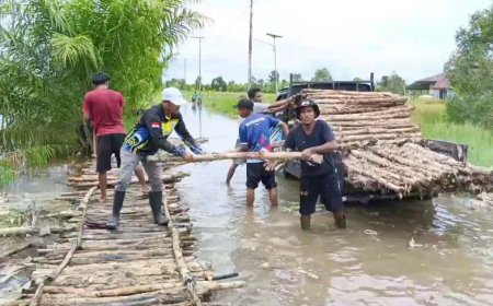 Akibat Diputus Banjir, Jalan di Jejangkit Timur Batola Menjadi Titian Galam